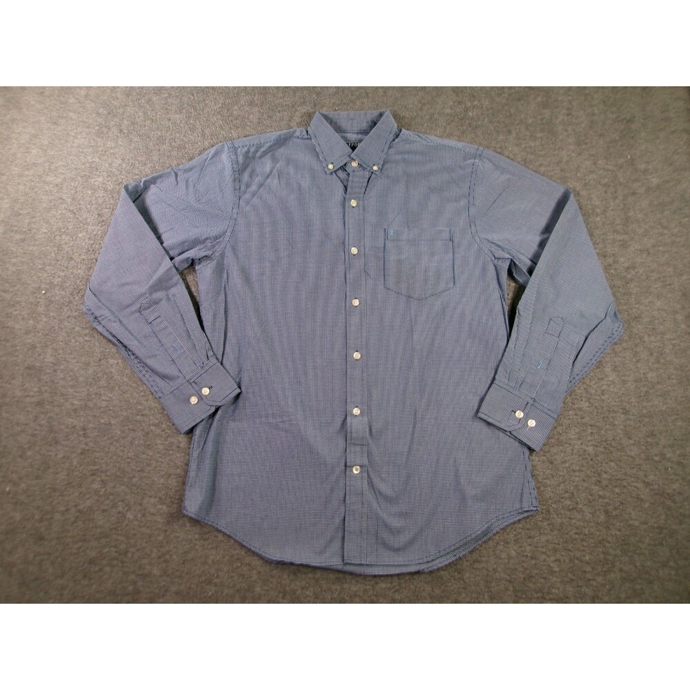 IZod Shirt Men Small Blue Micro Check Button Up Classic Casual Preppy Office